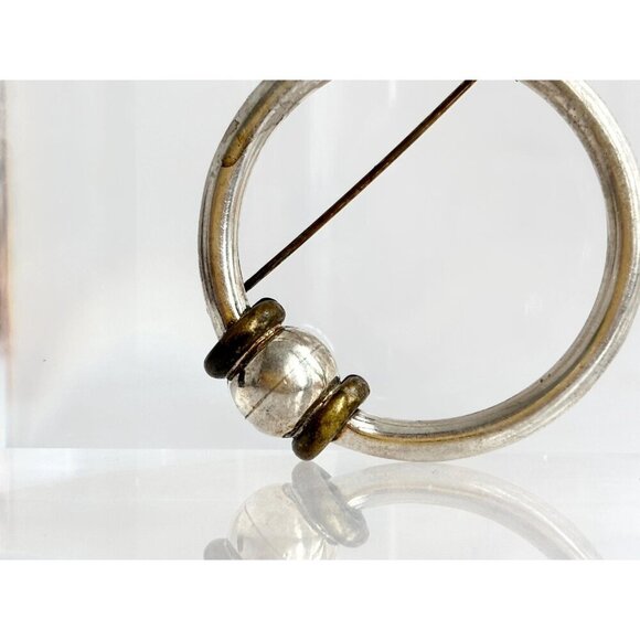 Dual Toned Gold & Sterling Silver Vintage Circular Shaped Minimalist Brooch Pin - Picture 4 of 10